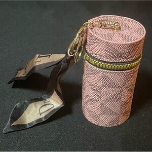 PINK and GRAY CYLINDER SHAPED KEY CHAIN or BAG CHARM.